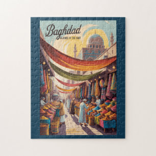 Puzzle Bagdad Irak Illustration Voyage Art Rétro
