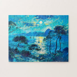 Puzzle Baie au clair de lune avec bateaux Nocturne impres