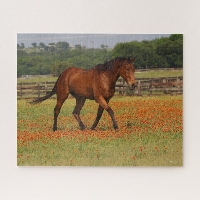 Puzzle Baie Thoroughbred Horse Walking Flowers (Horizontal)