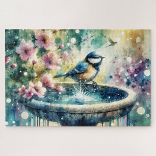 Puzzle Bain d'oiseau de printemps à l'aquarelle