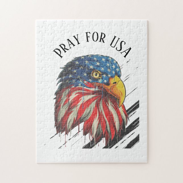 Puzzle Bald Eagle Bird USA Drapeau Prier pour les USA (Vertical)