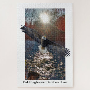 Puzzle, Bald Eagle over Baraboo River Jigsaw Puzzle