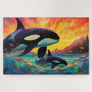 Puzzle 🐙 baleine d'un temps : Orca Mère & Calf