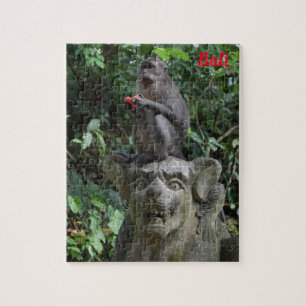 Puzzle Bali Indonesia Temple Statue with Macaque Monkey