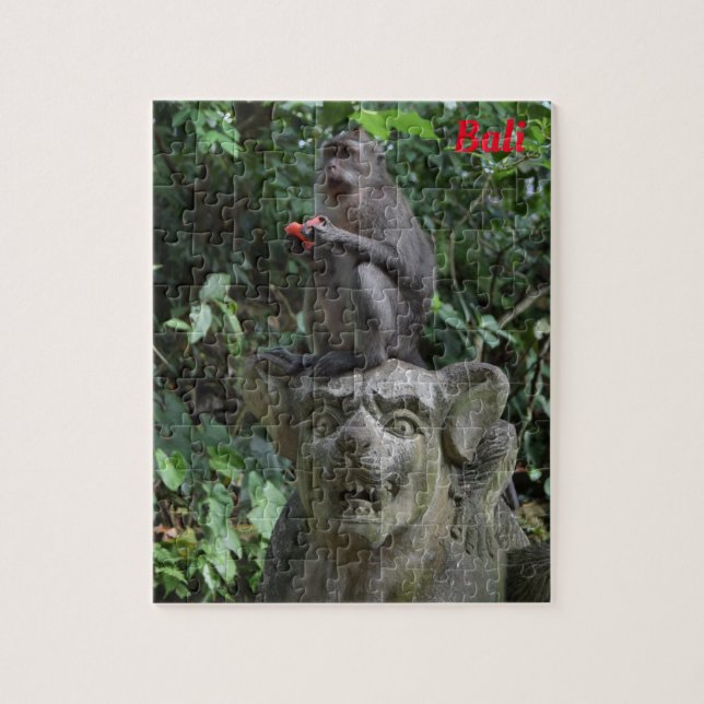 Puzzle Bali Indonesia Temple Statue with Macaque Monkey (Vertical)