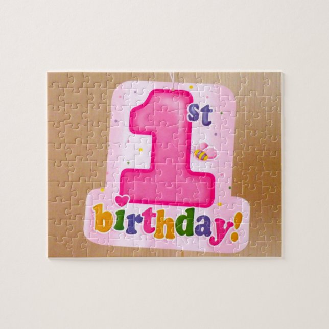 Puzzle Balise rose 1er anniversaire sur la porte (Horizontal)