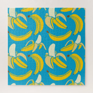 Puzzle Bananes jaunes, motif arrière - plan bleu