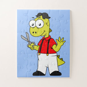 Puzzle Barbier À Rex Tyrannosaurus Avec Ciseaux.