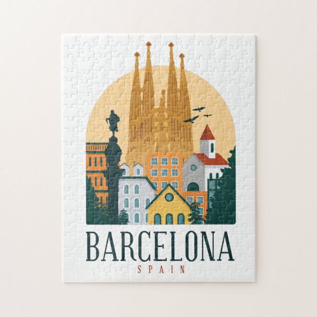 Puzzle Barcelona Espagne Skyline Vintage (Vertical)