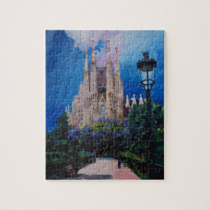 Puzzle Barcelone Sagrada Familia avec le parc et la