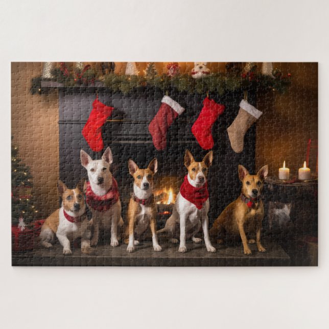 Puzzle Basenji au coin du feu Noël (Horizontal)
