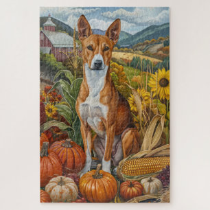Puzzle Basenji Chien Automne Moisson Thanksgiving Holiday