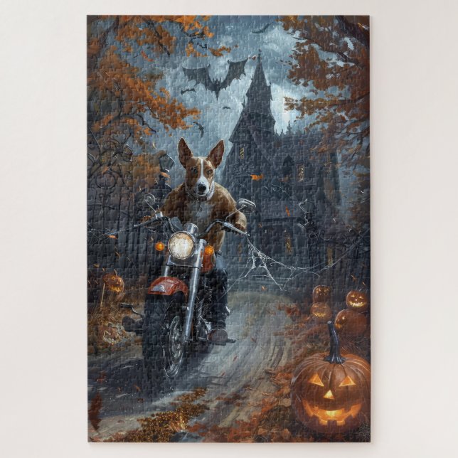 Puzzle Basenji équitation moto Halloween effrayant (Vertical)
