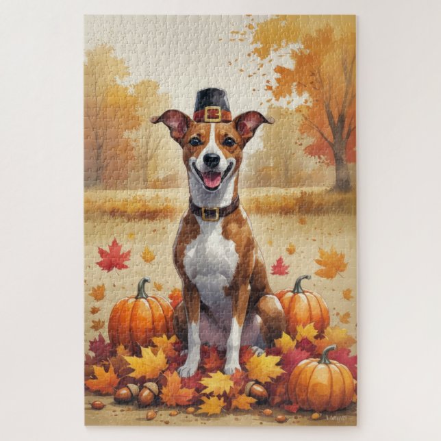 Puzzle Basenji L'Automne Laisse L'Art Thanksgiving (Vertical)