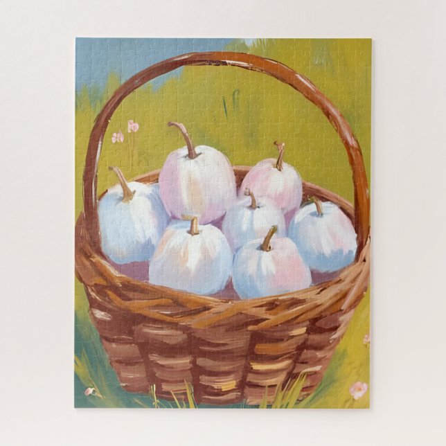 Puzzle Basket of Pumpkins | Watercolor Fall Autumn (Vertical)