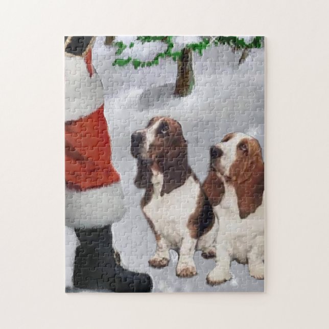 Puzzle Basset Hound avec Père Noël Christmas (Vertical)