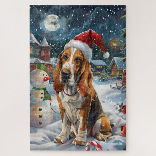 Puzzle Basset Hound Chien Winter Wonderland Noël Joie