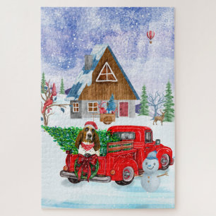 Puzzle Basset Hound dog In Christmas Delivery Truck Snow