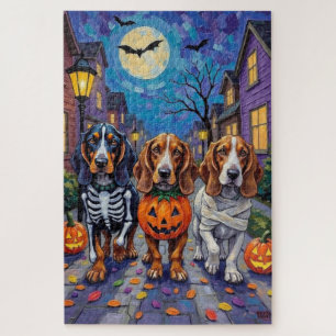 Puzzle Basset Hound Dogs Trick-or-Treating en Halloween