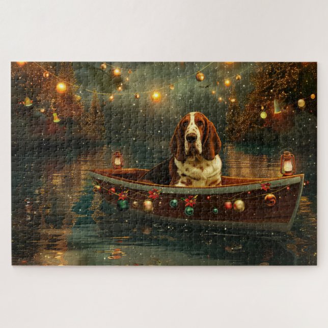 Puzzle Basset Hound Noël Festive Voyage (Horizontal)