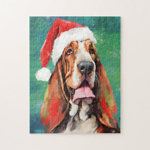 Puzzle Basset Hound Peinture de Noël