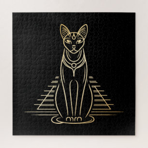 Puzzle Bastet, déesse égyptienne des chats devant une pyr
