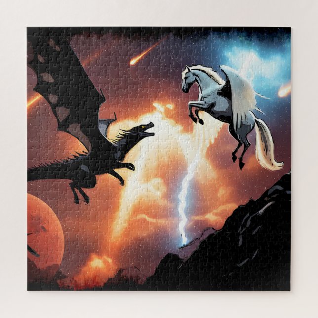 Puzzle Bataille dans l'espace - Dragon et Pégase (Vertical)