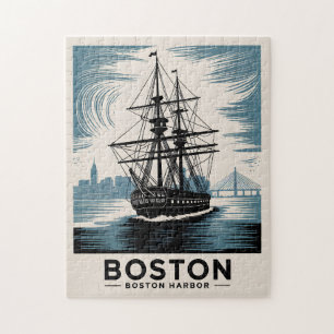 Puzzle Bateau de grande hauteur du port de Boston Retro V