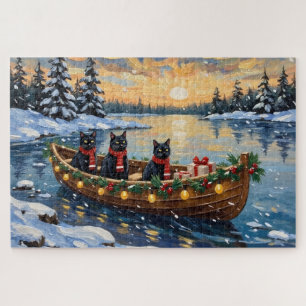 Puzzle Bateau de Noël à thème Chat Noir pour les Fêtes