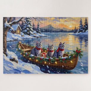 Puzzle Bateau de Noël de chat bleu oriental Fêtes