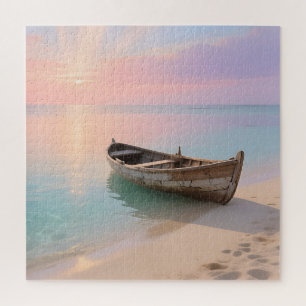 Puzzle Bateau en bois sur la plage tropicale au coucher d