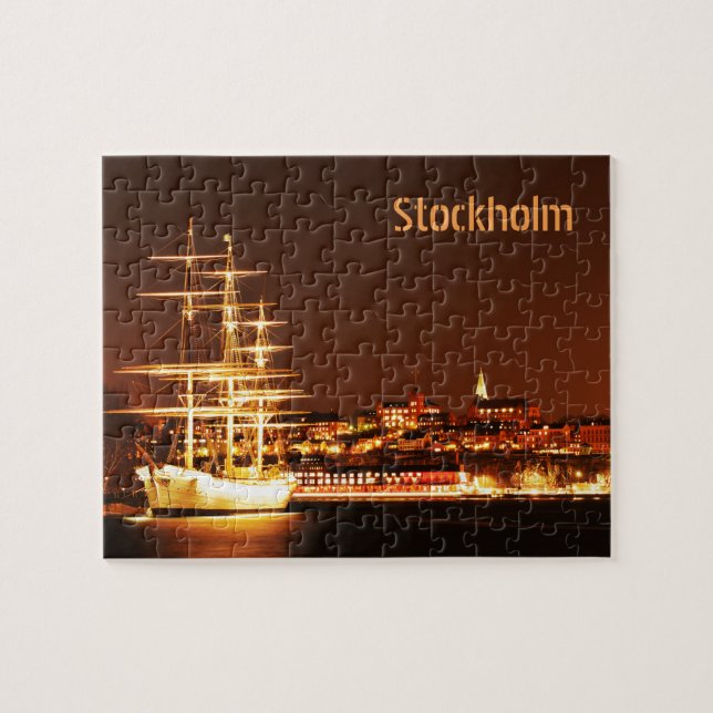Puzzle Bateau la nuit à Stockholm, Suède (Horizontal)
