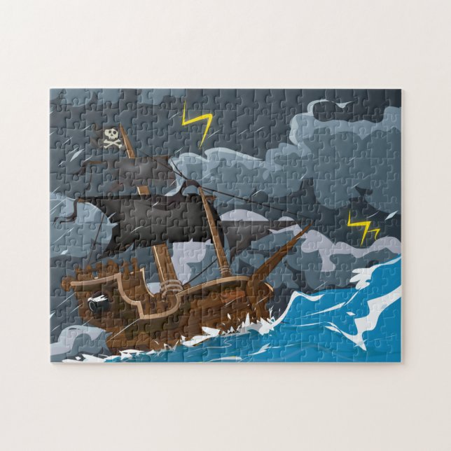 Puzzle Bateau pirate dans la tempête (Horizontal)