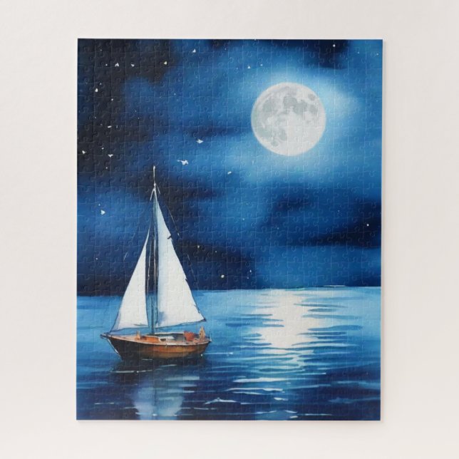 Puzzle Bateau sous Pleine lune (Vertical)
