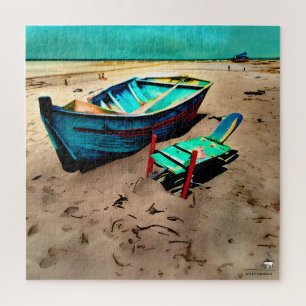 Puzzle Bateau turquoise sur une plage de sable