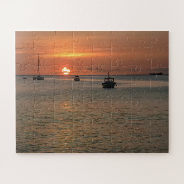 Puzzle Bateaux à coucher de soleil tropicaux Océan des Ca (Horizontal)