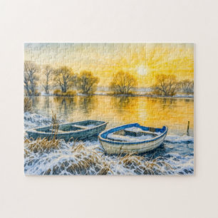 Puzzle Bateaux au coucher du soleil au bord de la rivière