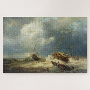 Puzzle Bateaux dans une tempête sur la côte néerlandaise