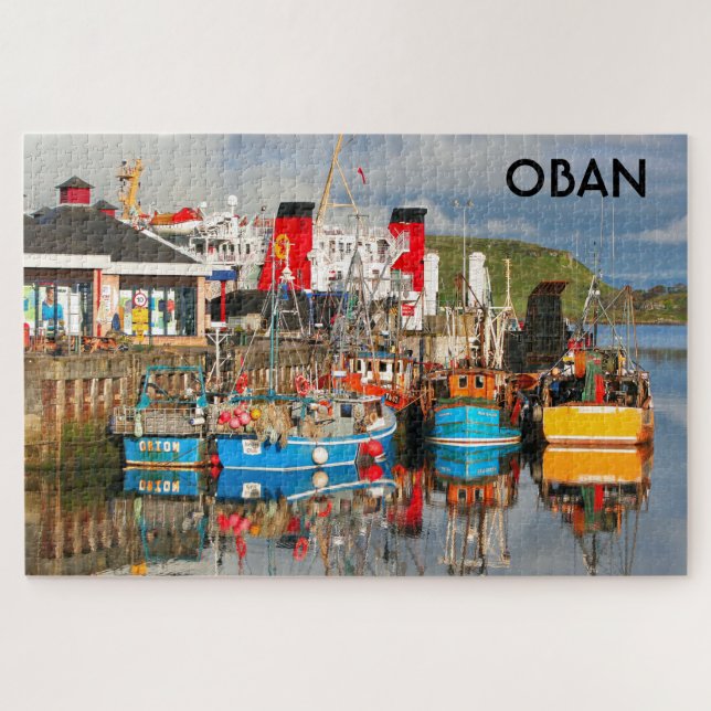 Puzzle Bateaux de pêche et ferry, Oban, Écosse (Horizontal)