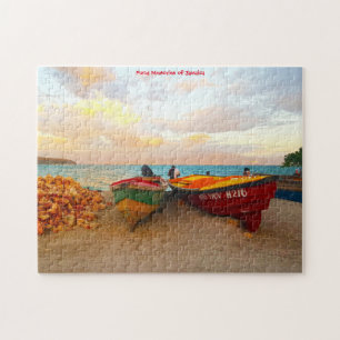 Puzzle Bateaux de pêche sur une plage de Jamaïque. Jigsaw