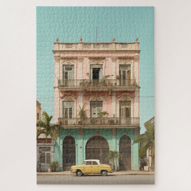 Puzzle Bâtiment Colonial Voiture Jaune Havane Cuba (Vertical)