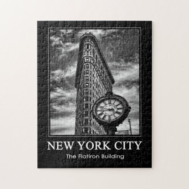 Puzzle Bâtiment Flatiron et horloge en noir et blanc 1C (Vertical)