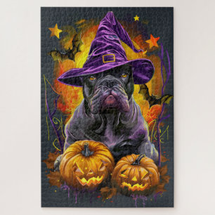 Puzzle Bâton effrayant Chien Corso Halloween Sorcière Et