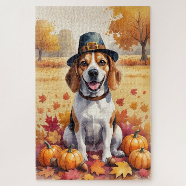 Puzzle Beagle À L'Automne Feuille L'Art Thanksgiving (Vertical)