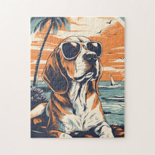 Puzzle Beagle avec lunettes de soleil à la plage