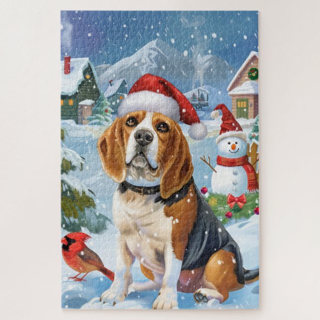 Puzzle Beagle Chien Winter Wonderland Noël Joie (Vertical)