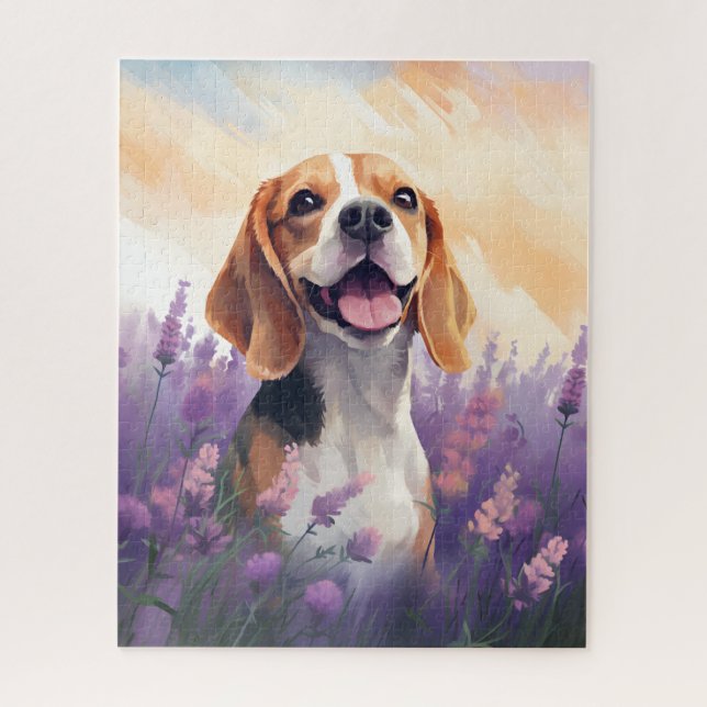 Puzzle Beagle dans le champ Lavender (Vertical)