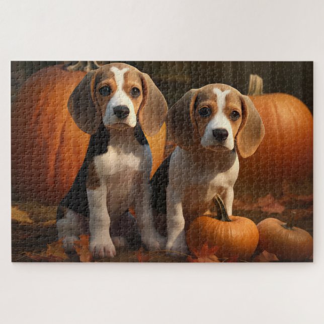 Puzzle Beagle Puppy Automne Citrouille de plaisir (Horizontal)