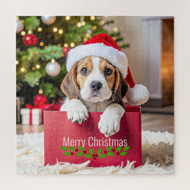 Puzzle Beagle Puppy Christmas Design, (Vertical)