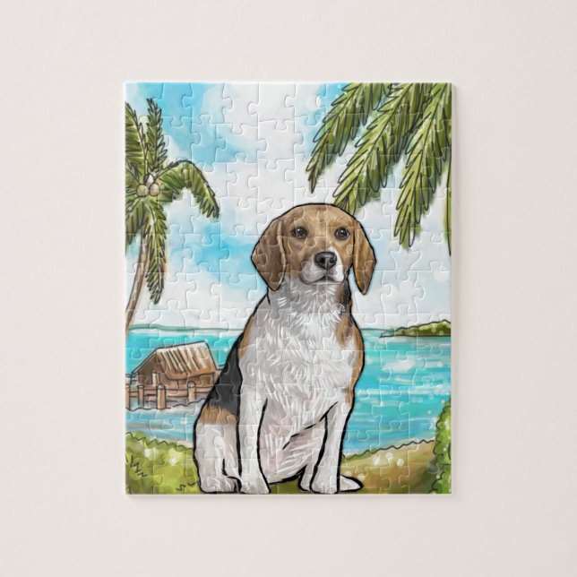 Puzzle Beagle sur la plage tropicale de vacances (Vertical)
